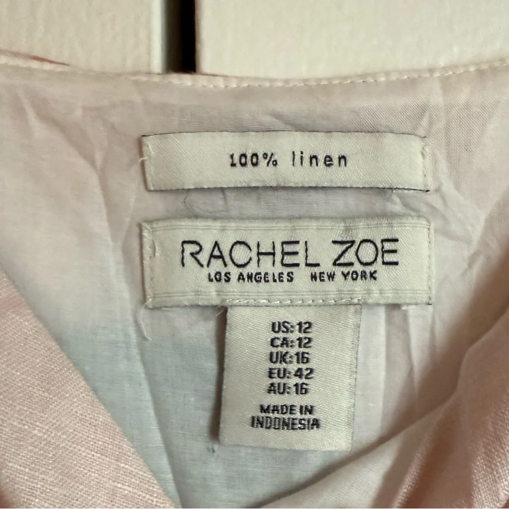 Rachel Zoe Blush Pink Linen Floral Dress sz 12 Romantic Cottage Galentine - Picture 7 of 8